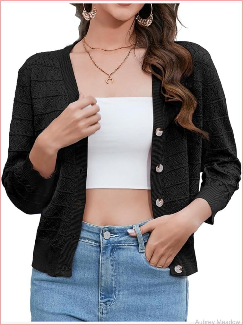 3/4 Sleeve V-Neck Button Down Cardigan Knit Shrugs Sweater